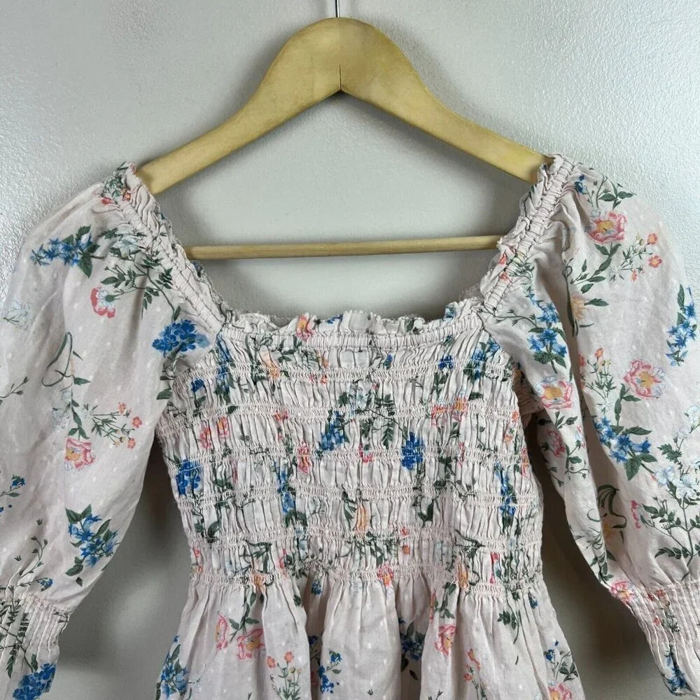 Saylor Clover Smocked Top Size XS Pink Floral Swiss Dot Peasant Cottagecore - Picture 8 of 9